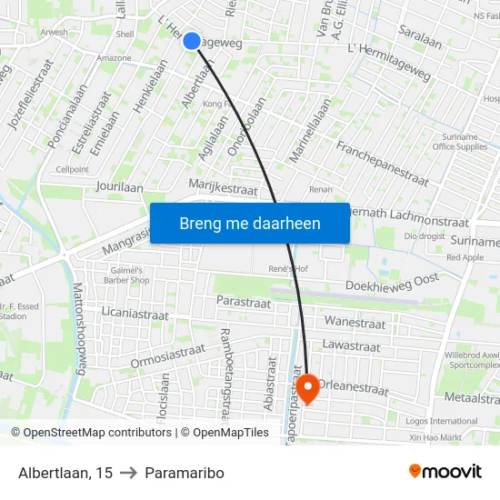 Albertlaan, 15 to Paramaribo map