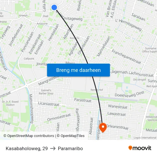 Kasabaholoweg, 29 to Paramaribo map