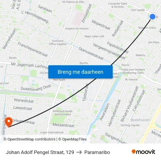 Johan Adolf Pengel Straat, 129 to Paramaribo map