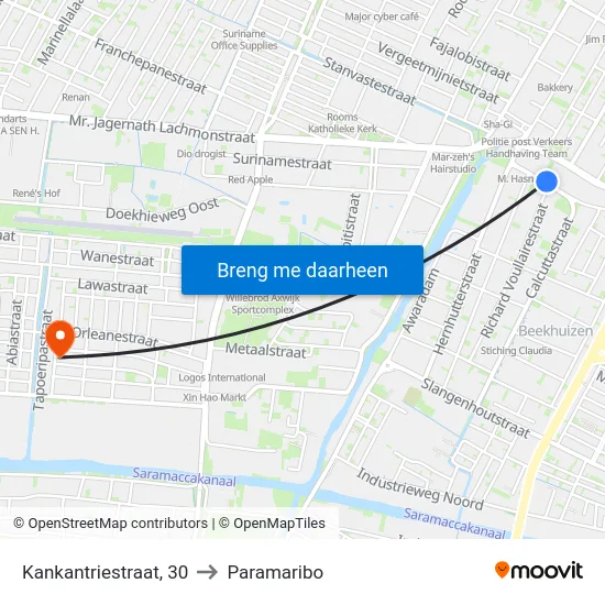 Kankantriestraat, 30 to Paramaribo map