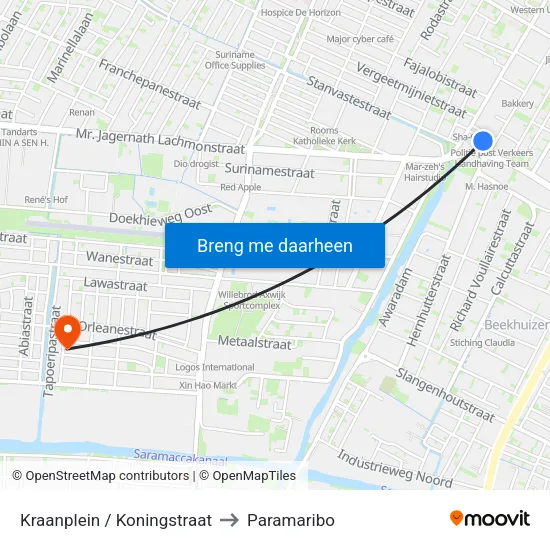 Kraanplein / Koningstraat to Paramaribo map