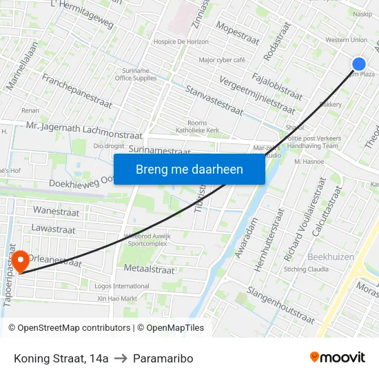 Koning Straat, 14a to Paramaribo map