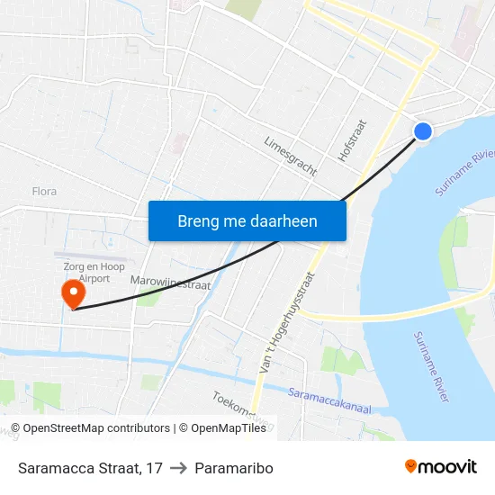 Saramacca Straat, 17 to Paramaribo map