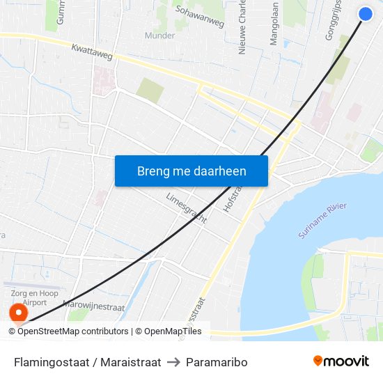 Flamingostaat / Maraistraat to Paramaribo map