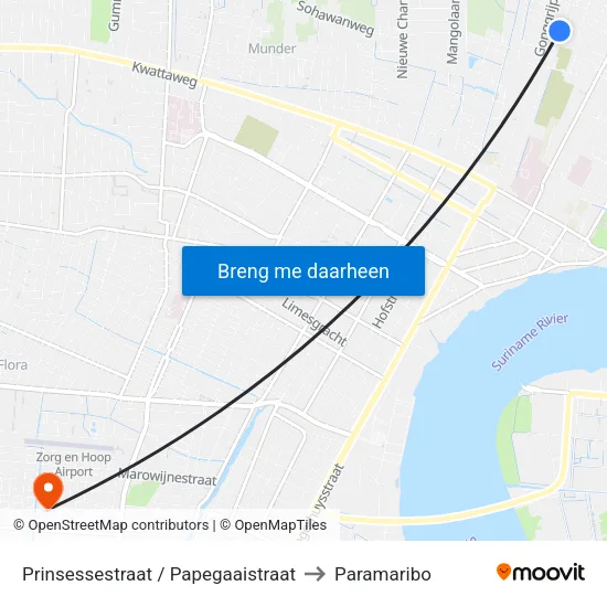 Prinsessestraat / Papegaaistraat to Paramaribo map