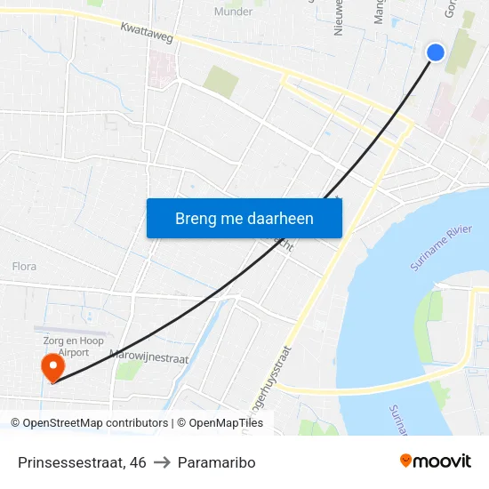 Prinsessestraat, 46 to Paramaribo map