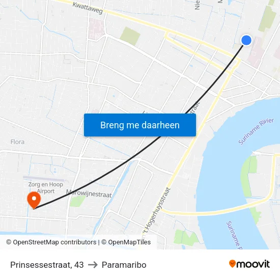 Prinsessestraat, 43 to Paramaribo map