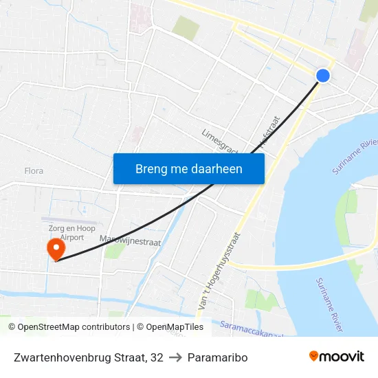 Zwartenhovenbrug Straat, 32 to Paramaribo map