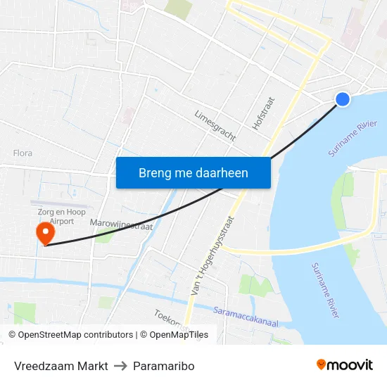Vreedzaam Markt to Paramaribo map