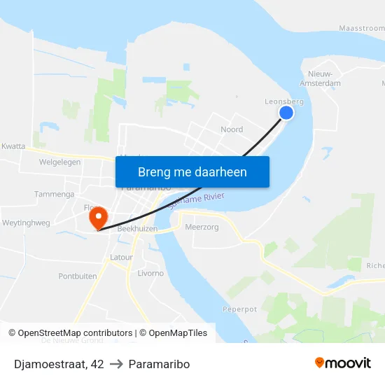 Djamoestraat, 42 to Paramaribo map
