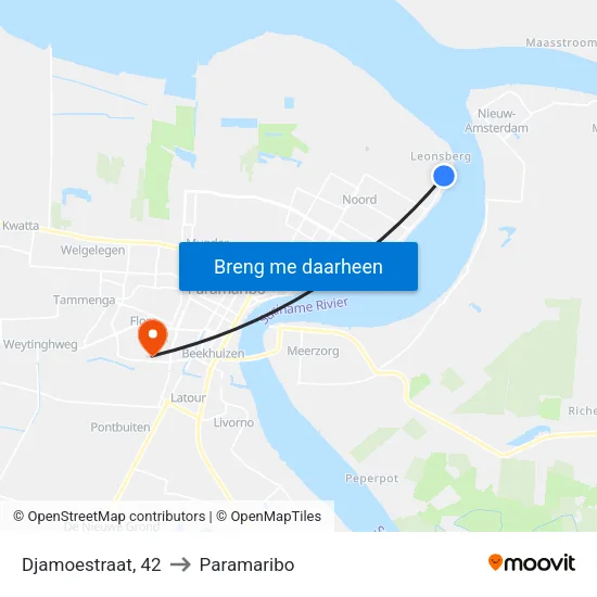 Djamoestraat, 42 to Paramaribo map