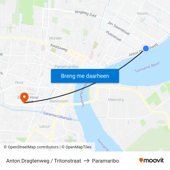 Anton Dragtenweg / Tritonstraat to Paramaribo map