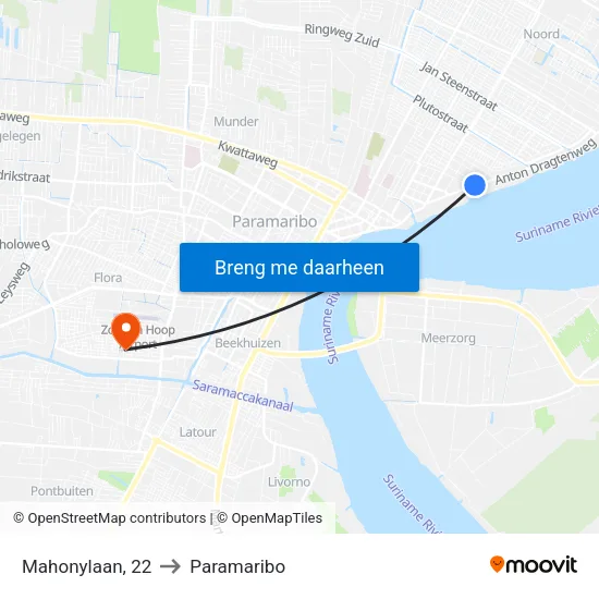 Mahonylaan, 22 to Paramaribo map