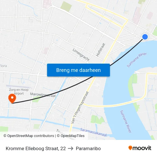 Kromme Elleboog Straat, 22 to Paramaribo map