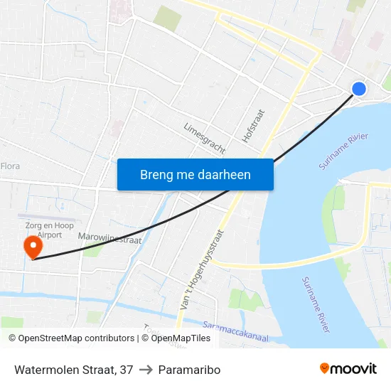 Watermolen Straat, 37 to Paramaribo map