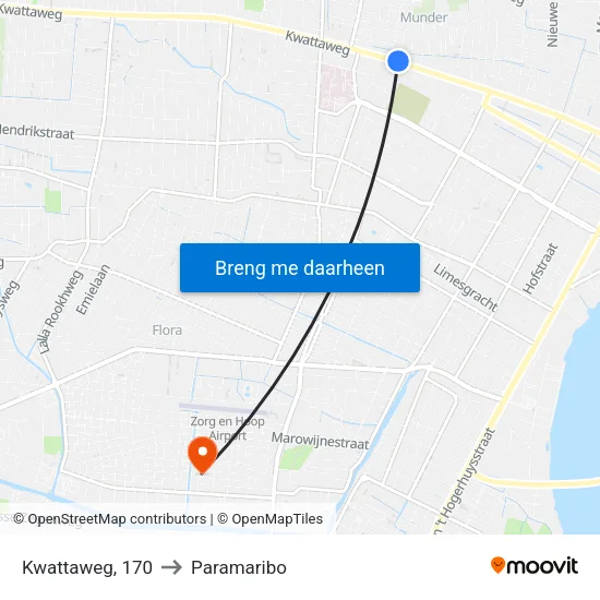 Kwattaweg, 170 to Paramaribo map