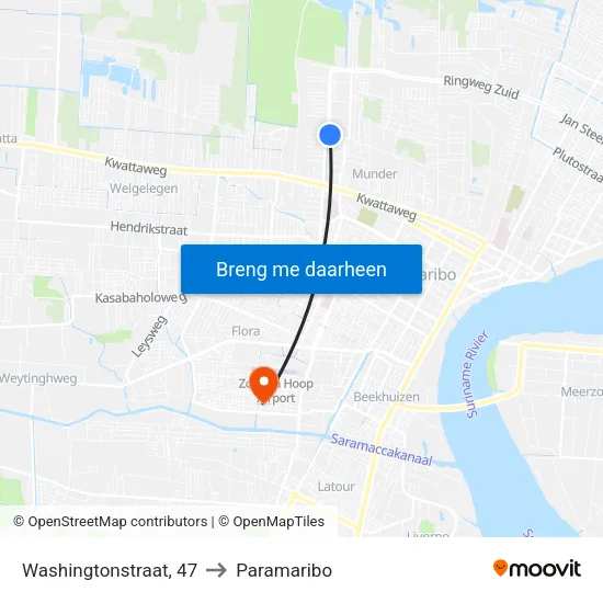 Washingtonstraat, 47 to Paramaribo map
