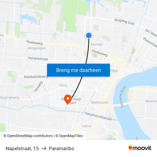 Napelstraat, 15 to Paramaribo map