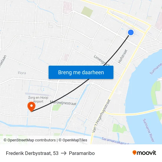 Frederik Derbystraat, 53 to Paramaribo map