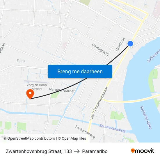 Zwartenhovenbrug Straat, 133 to Paramaribo map
