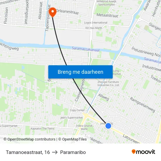 Tamanoeastraat, 16 to Paramaribo map