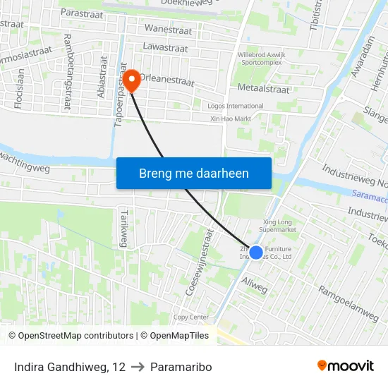 Indira Gandhiweg, 12 to Paramaribo map