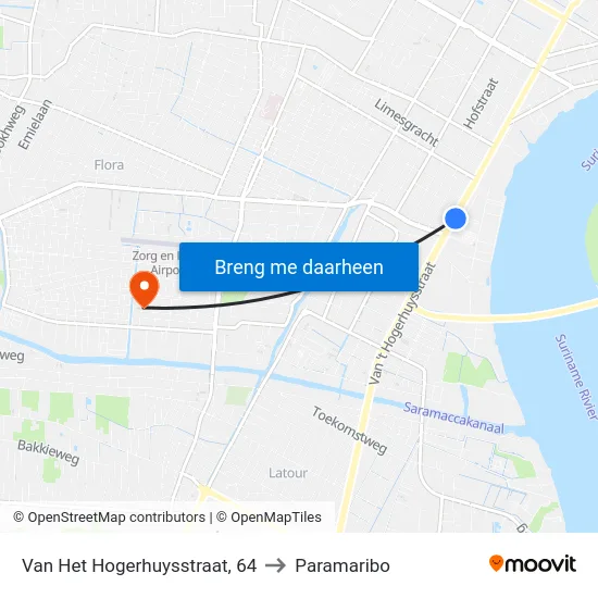 Van Het Hogerhuysstraat, 64 to Paramaribo map
