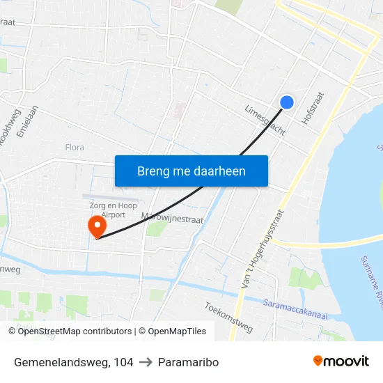 Gemenelandsweg, 104 to Paramaribo map