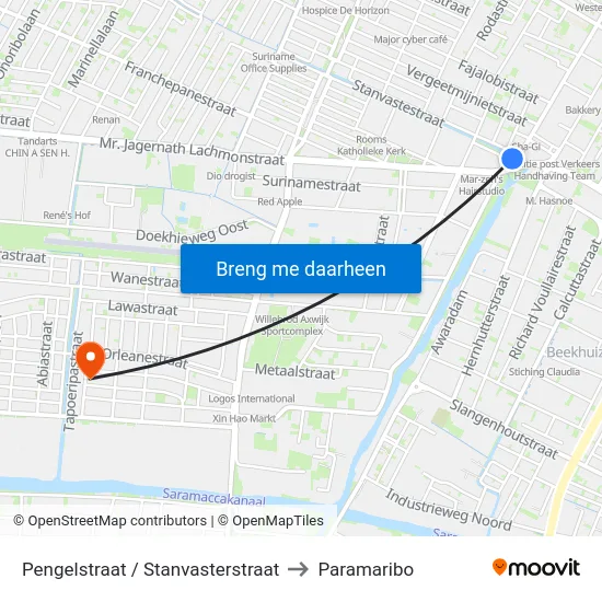Pengelstraat / Stanvasterstraat to Paramaribo map