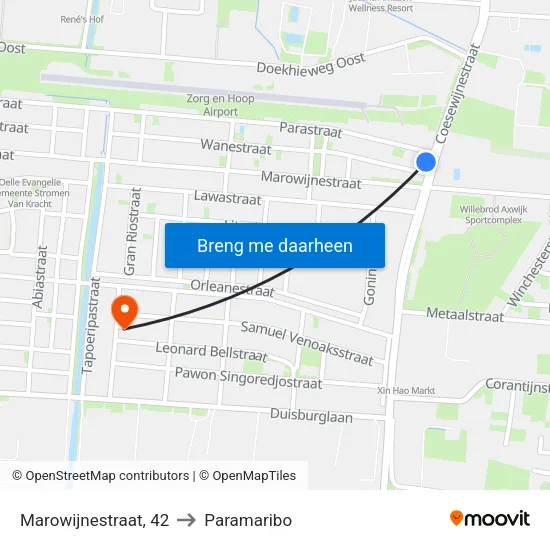 Marowijnestraat, 42 to Paramaribo map
