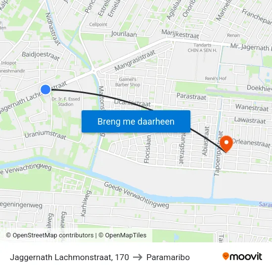 Jaggernath Lachmonstraat, 170 to Paramaribo map