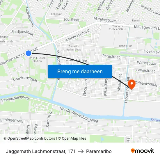 Jaggernath Lachmonstraat, 171 to Paramaribo map