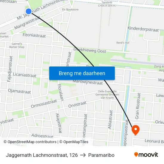 Jaggernath Lachmonstraat, 126 to Paramaribo map