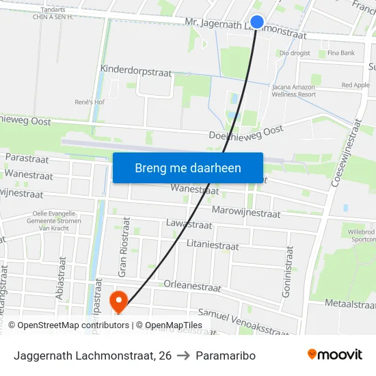 Jaggernath Lachmonstraat, 26 to Paramaribo map