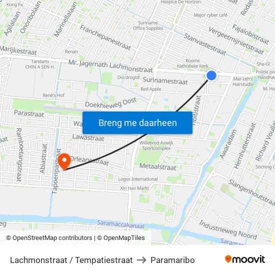 Lachmonstraat / Tempatiestraat to Paramaribo map