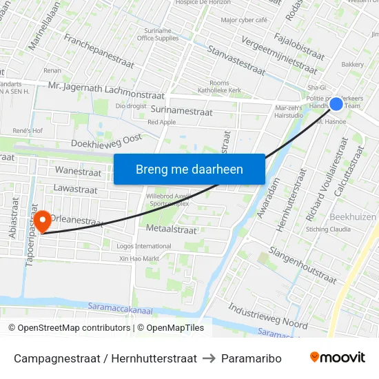 Campagnestraat / Hernhutterstraat to Paramaribo map