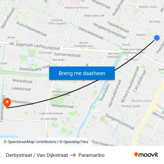 Derbystraat / Van Dijkstraat to Paramaribo map