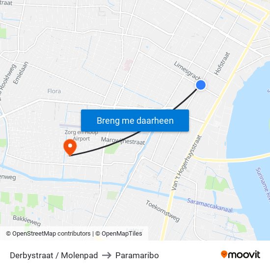 Derbystraat / Molenpad to Paramaribo map