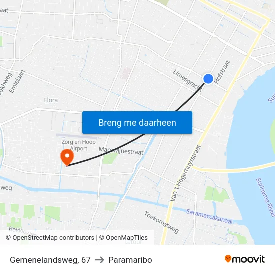 Gemenelandsweg, 67 to Paramaribo map