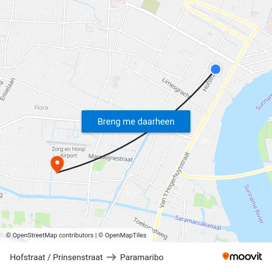 Hofstraat / Prinsenstraat to Paramaribo map