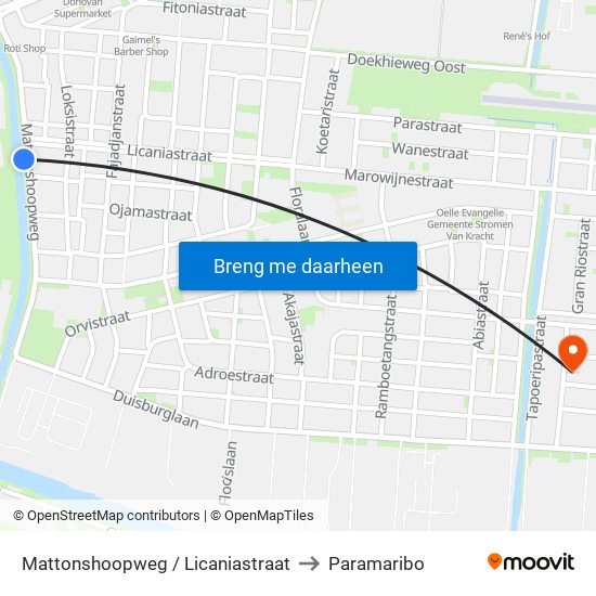 Mattonshoopweg / Licaniastraat to Paramaribo map