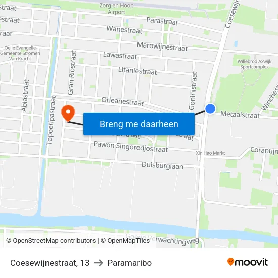 Coesewijnestraat, 13 to Paramaribo map
