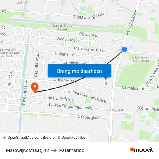 Marowijnestraat, 42 to Paramaribo map