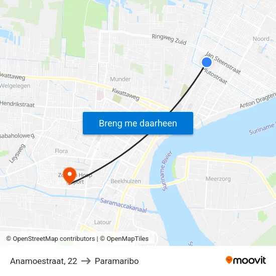 Anamoestraat, 22 to Paramaribo map