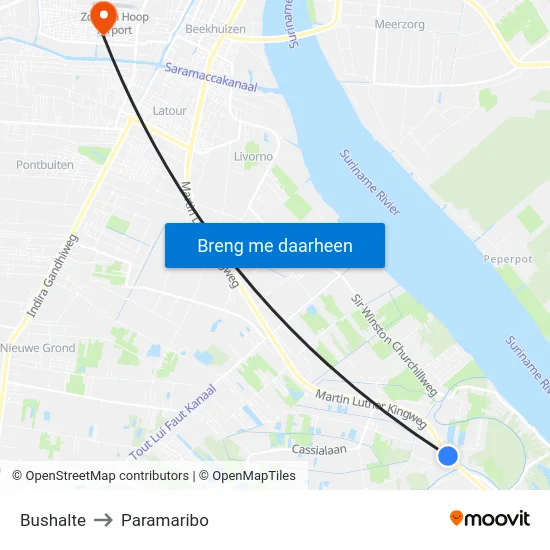 Bushalte to Paramaribo map