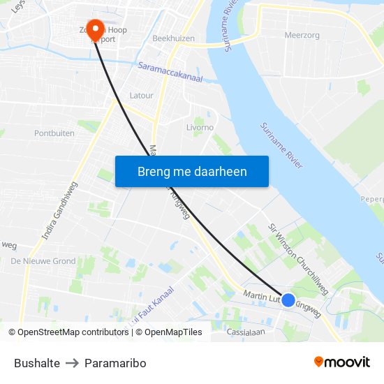 Bushalte to Paramaribo map