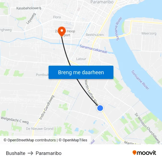 Bushalte to Paramaribo map