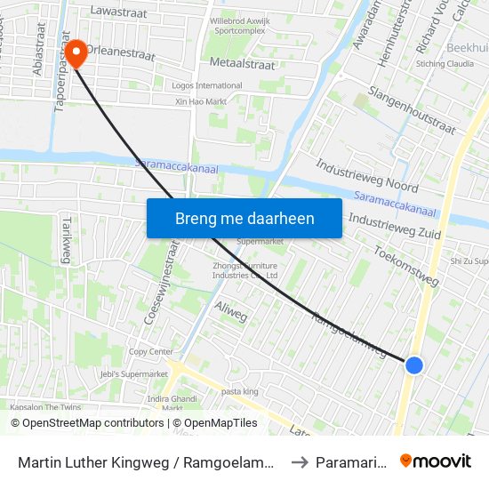 Martin Luther Kingweg / Ramgoelamweg to Paramaribo map