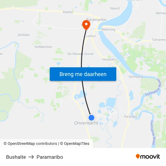 Bushalte to Paramaribo map