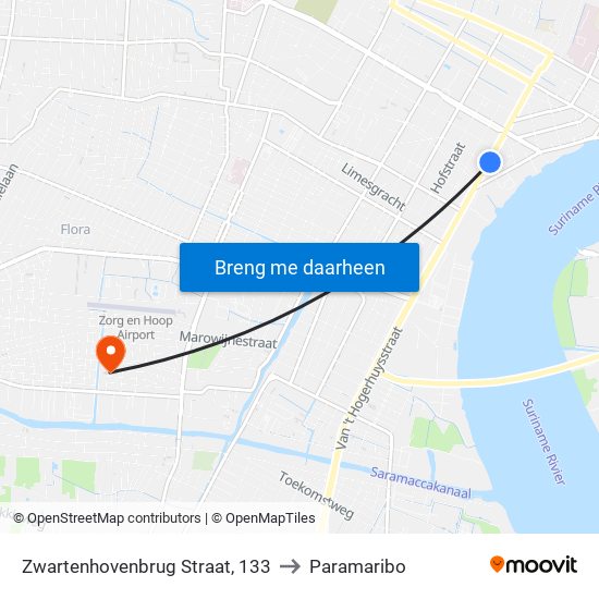 Zwartenhovenbrug Straat, 133 to Paramaribo map